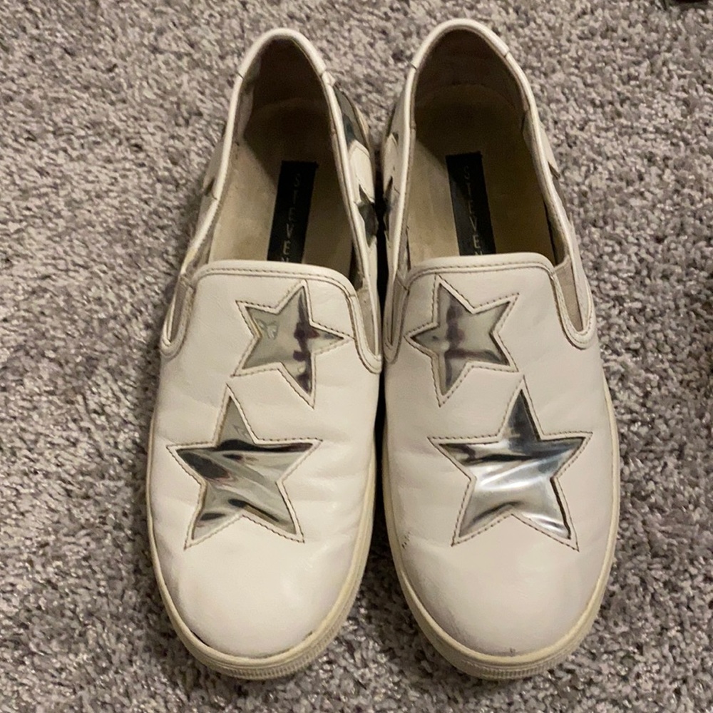 White and silver star slip ons